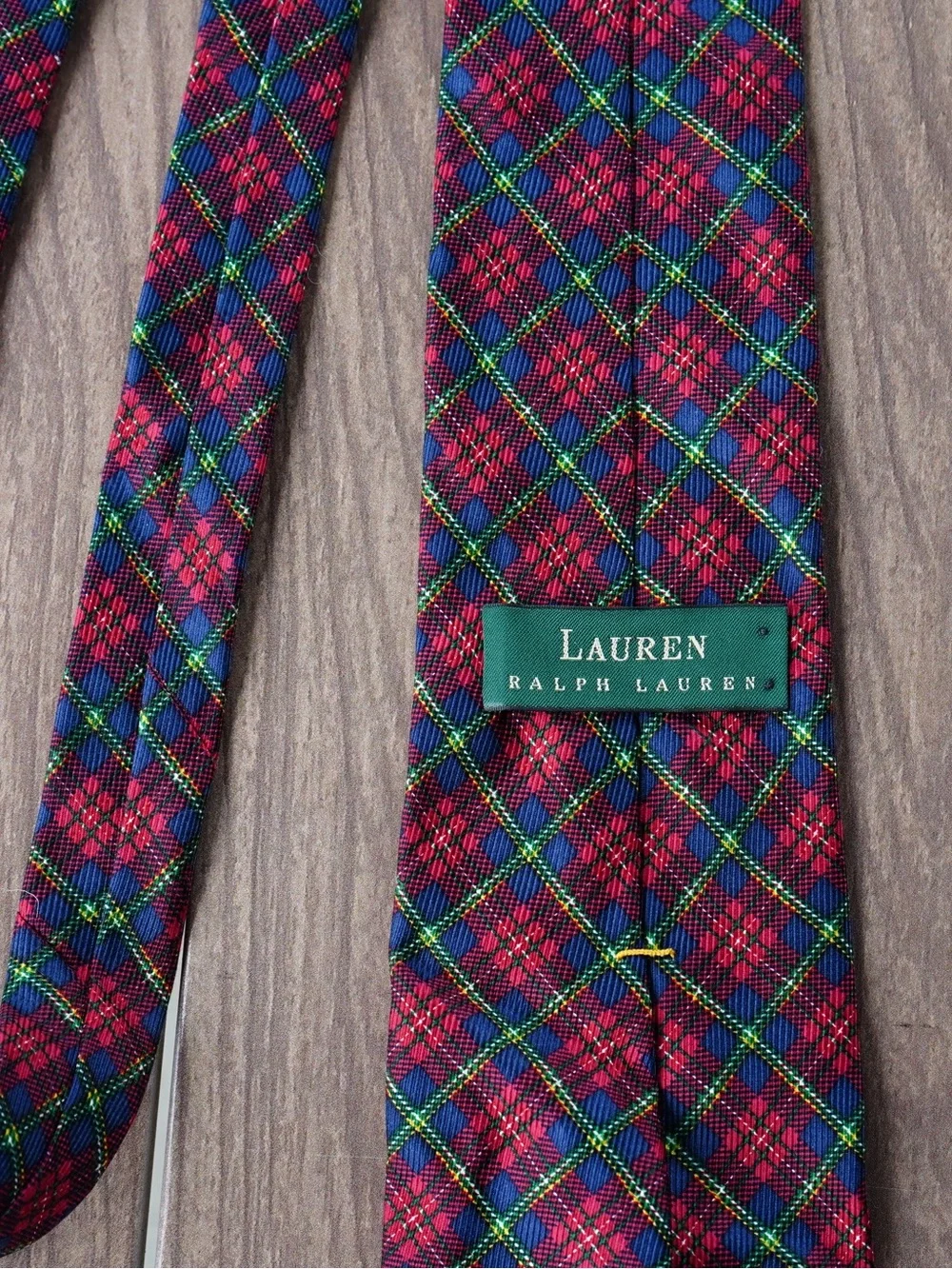 Lauren Ralph Lauren Burgundy and Blue Plaid Silk Tie